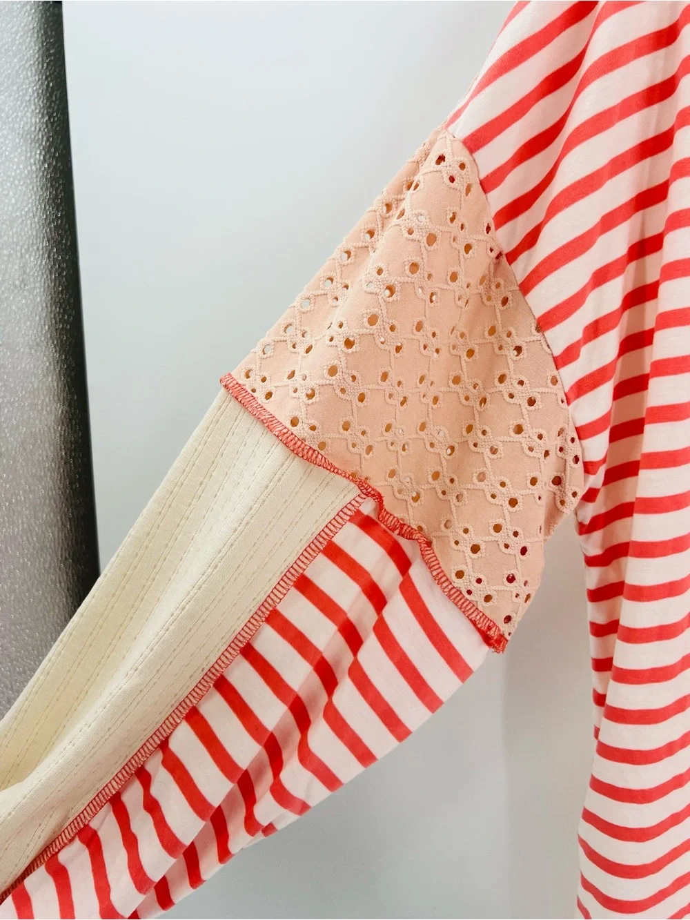 HAPTICS Boho Colorblock Eyelet Stripe Top Peach Cream M New in Bag - Picture 9 of 15